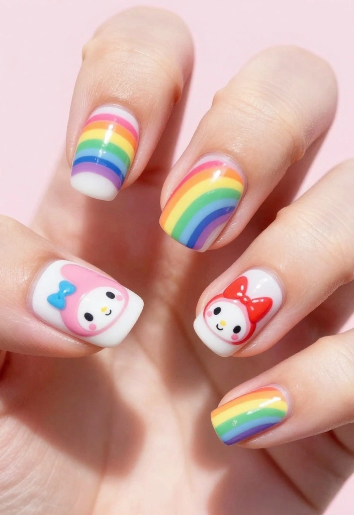 10 Adorable My Melody Nail Designs That Will Make Your Friends Go 'Aww!' - 6. Rainbow My Melody 1