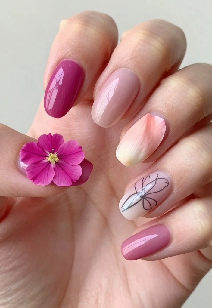 10 Adorable Pink Flower Nail Designs for Your Next Manicure (You Must Try #4!) - 10. Mix and Match Floral Styles 1