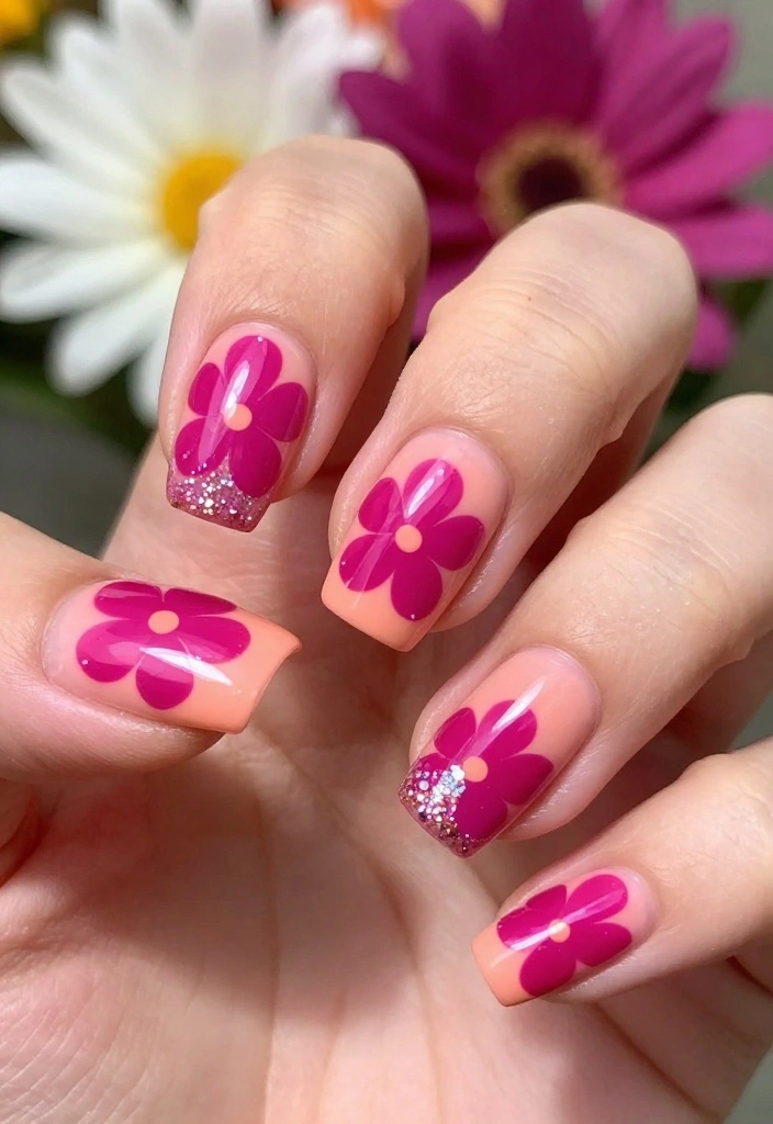 10 Adorable Pink Flower Nail Designs for Your Next Manicure (You Must Try #4!) - 2. Bold Magenta Blooms 1