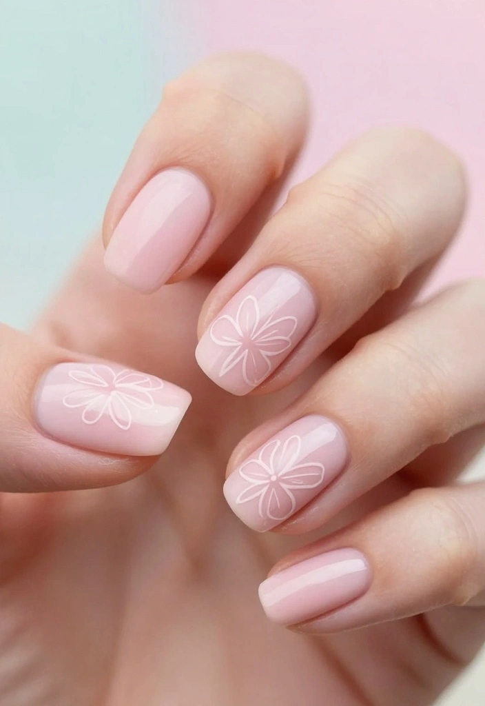 10 Adorable Pink Flower Nail Designs for Your Next Manicure (You Must Try #4!) - 6. Minimalist Floral Lines 1