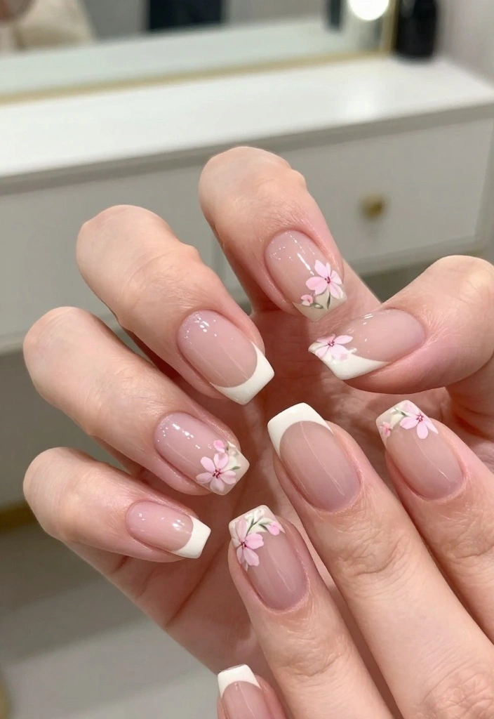 10 Adorable Pink Flower Nail Designs for Your Next Manicure (You Must Try #4!) - 8. Floral French Tips 1