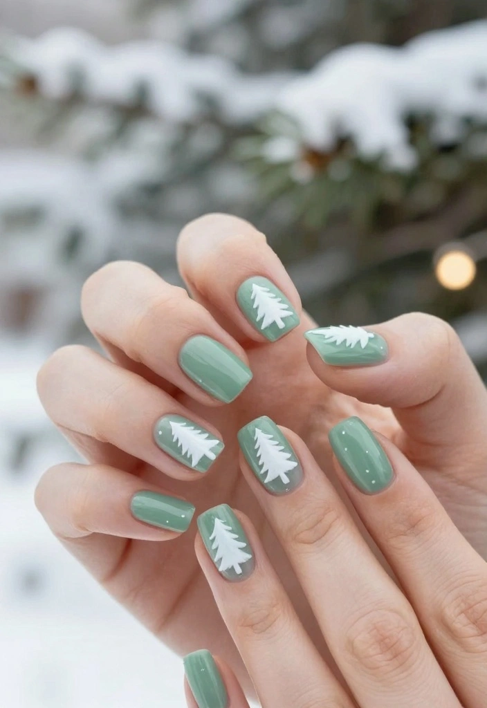 10 Classy Christmas Short Nails That Will Steal the Show This Holiday Season! - 10. Subtle Pine Tree Designs 1