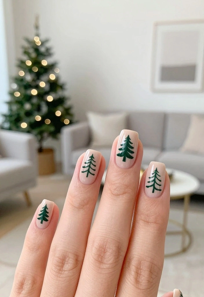 10 Classy Christmas Short Nails That Will Steal the Show This Holiday Season! - 5. Minimalist Christmas Trees 1