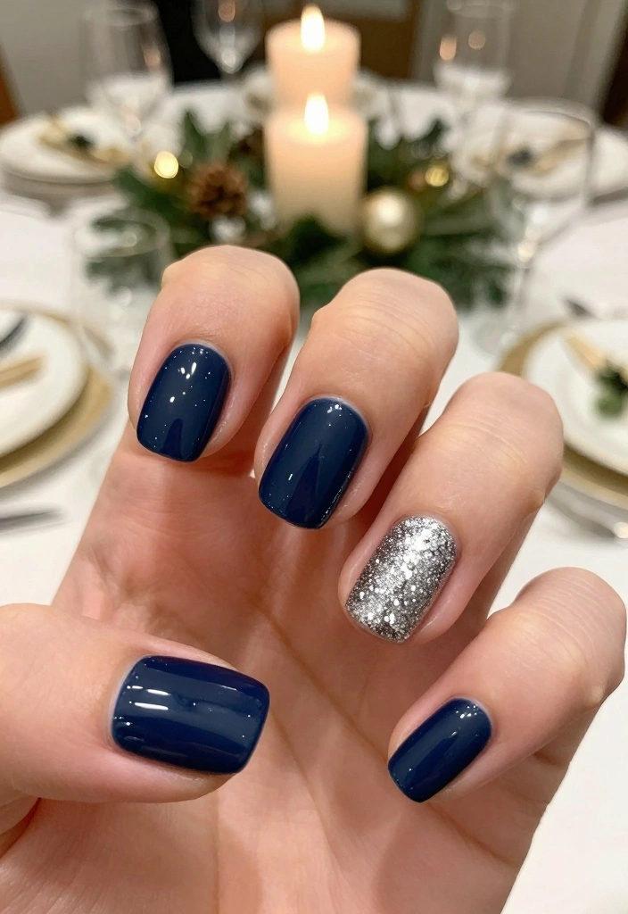 10 Classy Christmas Short Nails That Will Steal the Show This Holiday Season! - 8. Sparkly Silver Accent Nails 1