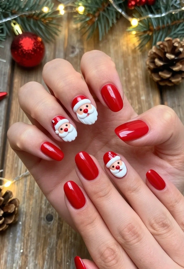 10 Cute Christmas Nail Designs That Are Perfect for Any Holiday Gathering! - 1. Jolly Santa Claus Nails 1