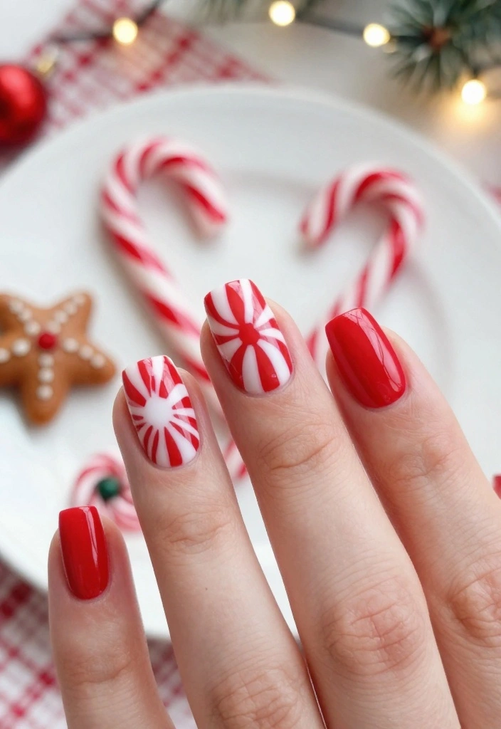 10 Cute Christmas Nail Designs That Are Perfect for Any Holiday Gathering! - 3. Candy Cane Cuties 1