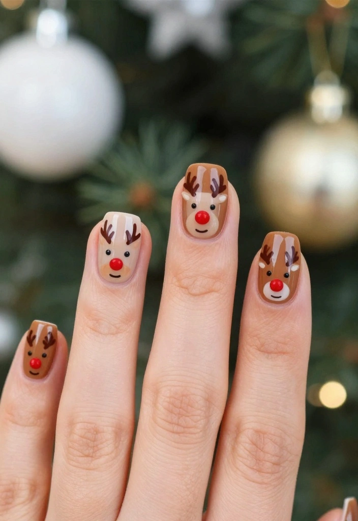 10 Cute Christmas Nail Designs That Are Perfect for Any Holiday Gathering! - 6. Whimsical Reindeer Designs 1