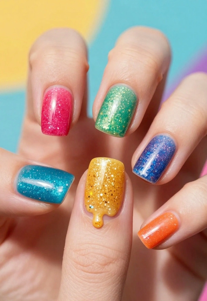 10 Eye-Catching Bling Acrylic Nails for the Ultimate Glam Look! - 10. Whimsical Glitter Drip 1