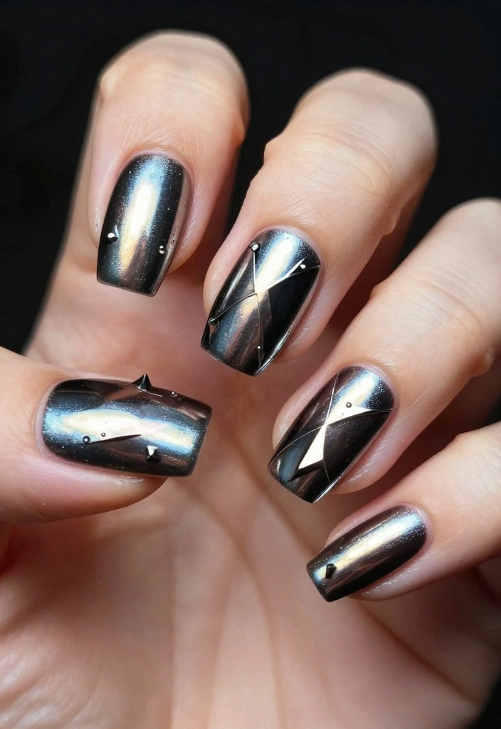 10 Eye-Catching Bling Acrylic Nails for the Ultimate Glam Look! - 9. Edgy Metallic 1