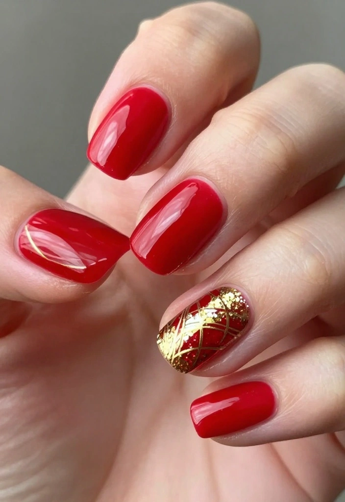 10 Festive Short Nails for Christmas That’ll Have Everyone Asking Where You Got Them! - 1. Classic Red and Gold Elegance 1