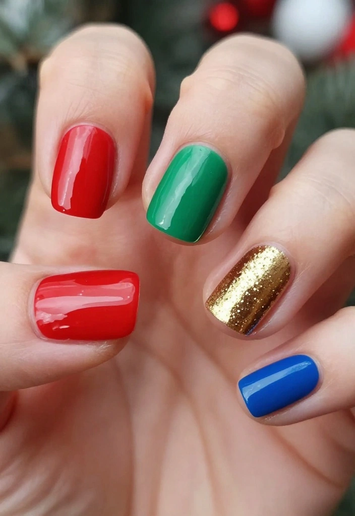 10 Festive Short Nails for Christmas That’ll Have Everyone Asking Where You Got Them! - 10. Bright and Bold Multicolor Nails 1
