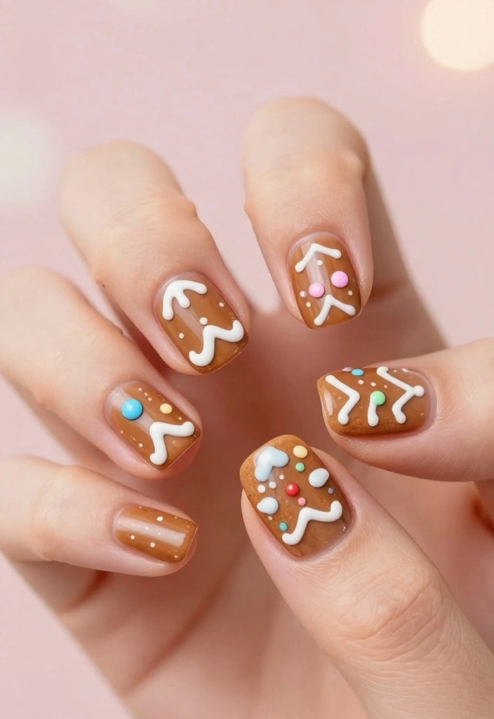 10 Festive Short Nails for Christmas That’ll Have Everyone Asking Where You Got Them! - 4. Gingerbread Inspired Nail Art 1