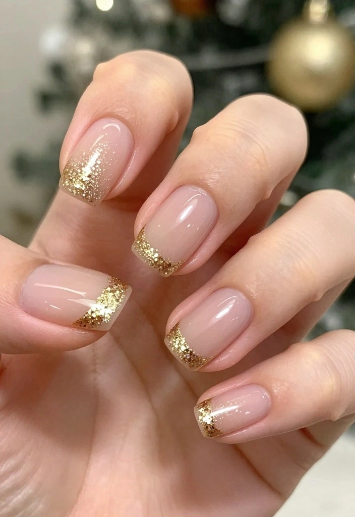 10 Festive Short Nails for Christmas That’ll Have Everyone Asking Where You Got Them! - 5. Glittery Gold Tips 1