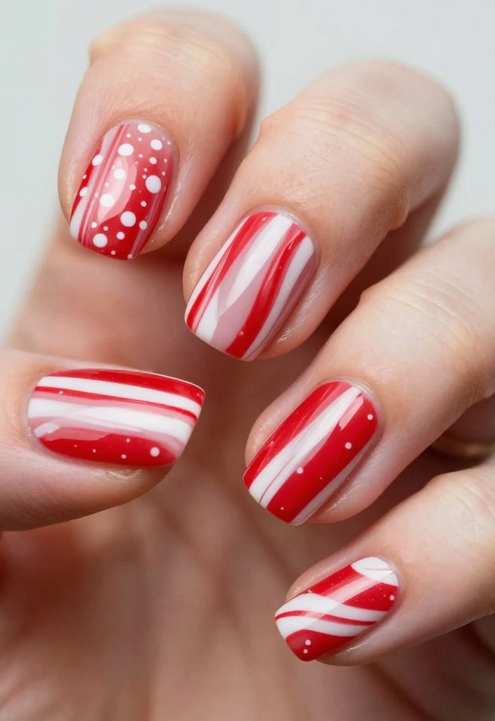 10 Festive Short Nails for Christmas That’ll Have Everyone Asking Where You Got Them! - 6. Candy Cane Stripe Fun 1