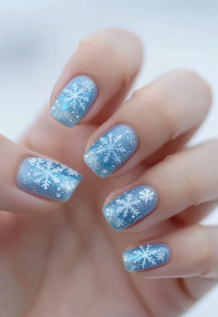 10 Festive Short Nails for Christmas That’ll Have Everyone Asking Where You Got Them! - 7. Sparkling Snowflakes 1