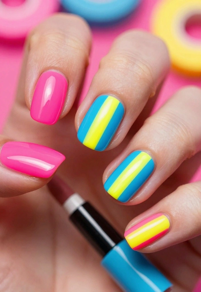 10 Glow Nails Designs That Will Make Your Friends Envious (You’ll Want #5!) - 6. Colorful Stripes Glow 1