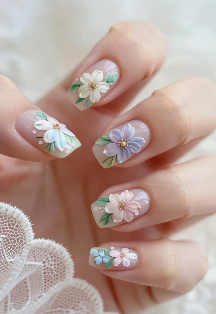 10 Gorgeous Ariana Grande Nails You Need to Try! - 3. Floral Fantasy 1