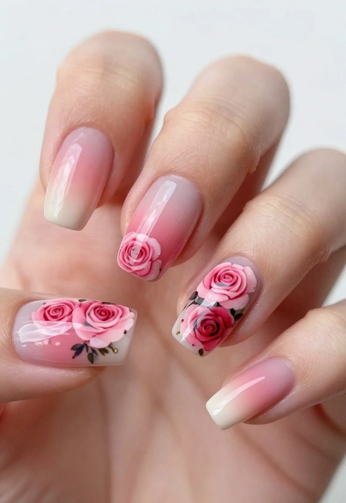 10 Gorgeous Rose Nail Art Looks That Last All Week (Say Goodbye to Chips!) - 10. Ombre Rose Nails 1