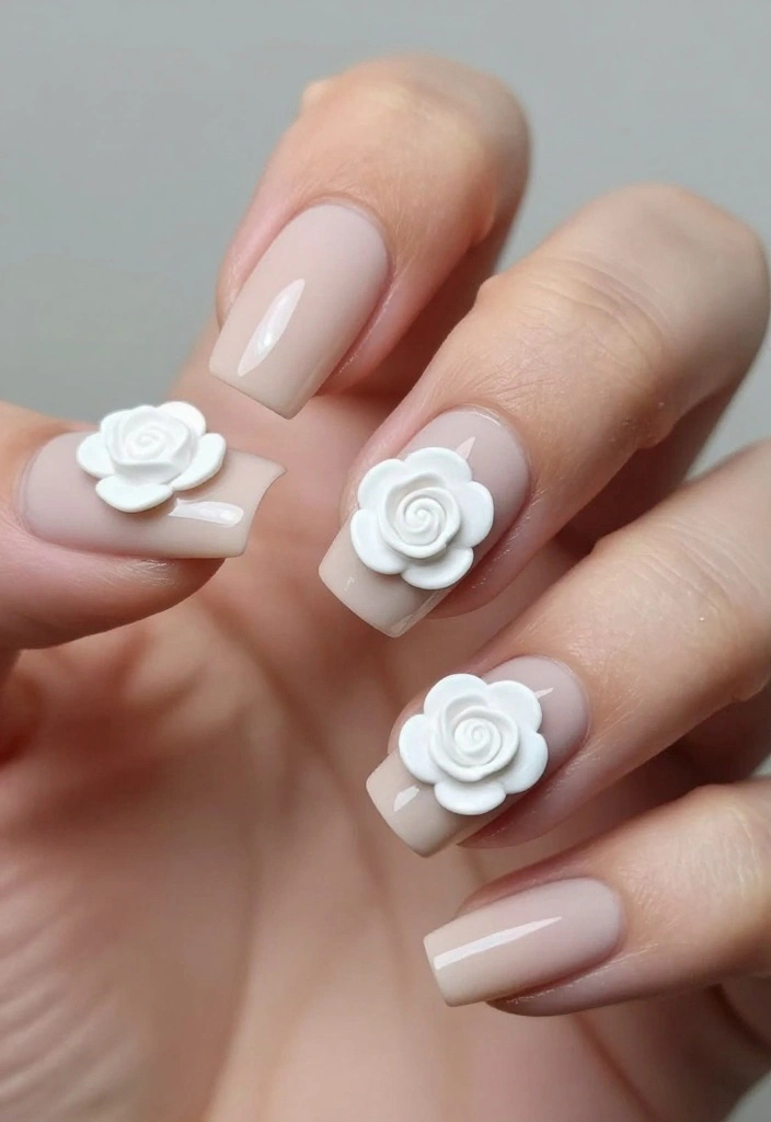 10 Gorgeous Rose Nail Art Looks That Last All Week (Say Goodbye to Chips!) - 3. White Roses with a Matte Finish 1