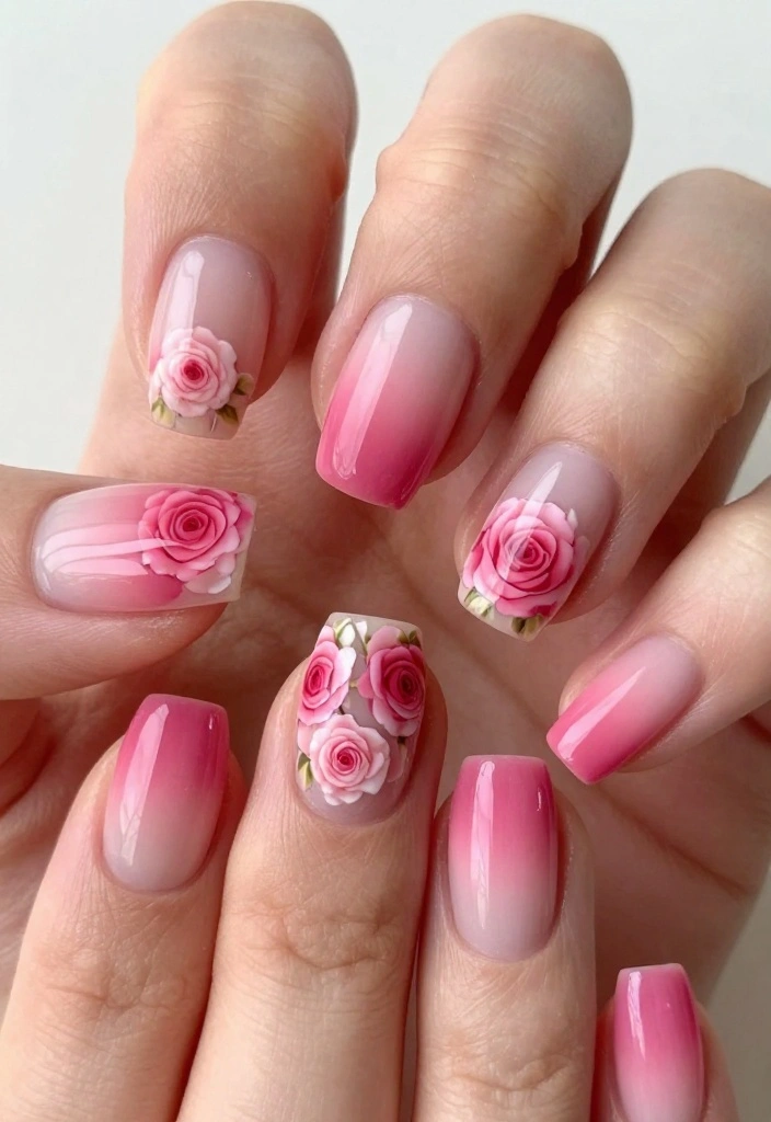 10 Gorgeous Rose Nail Art Looks That Last All Week (Say Goodbye to Chips!) - 4. Gradient Rose Nails 1