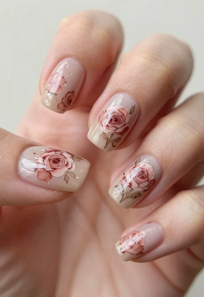 10 Gorgeous Rose Nail Art Looks That Last All Week (Say Goodbye to Chips!) - 6. Vintage Rose Design 1