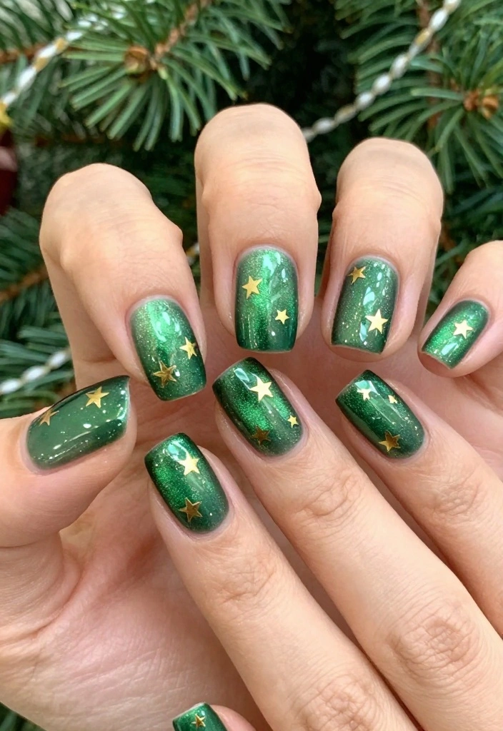 10 Jaw-Dropping Cat Eye Christmas Nails That Will Leave Everyone in Awe! - 1. Festive Green Shimmer 1