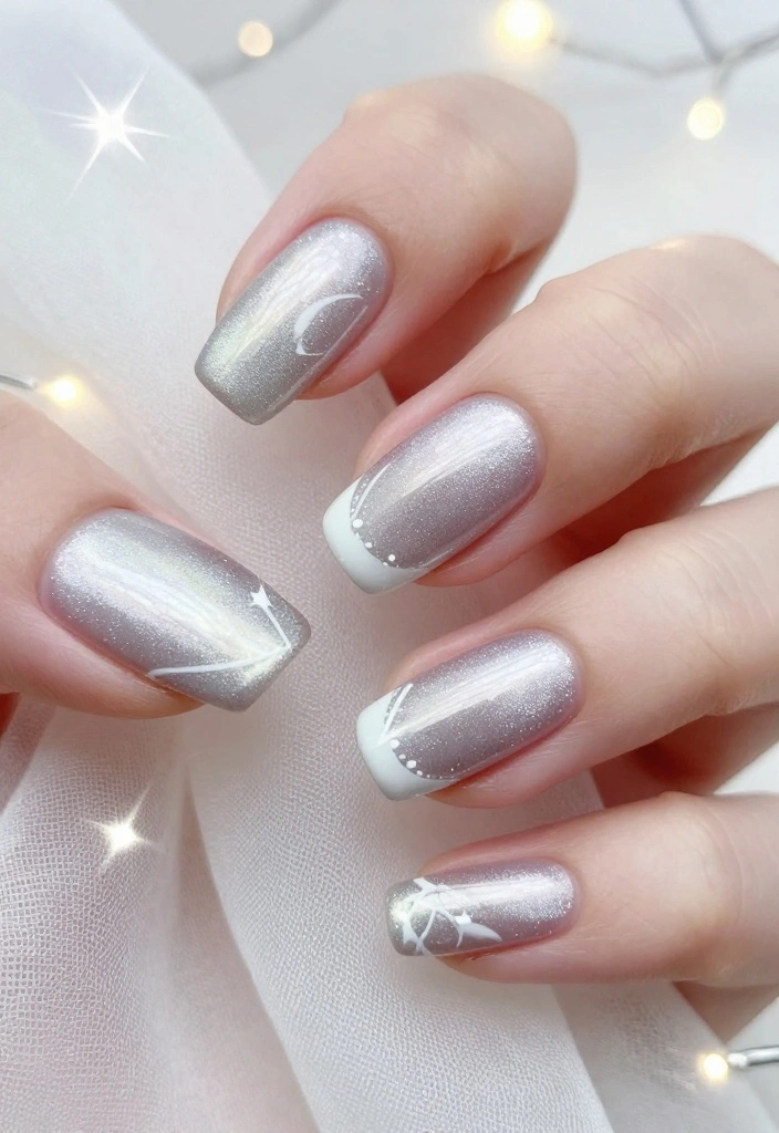 10 Jaw-Dropping Cat Eye Christmas Nails That Will Leave Everyone in Awe! - 5. Silver and White Chic 1