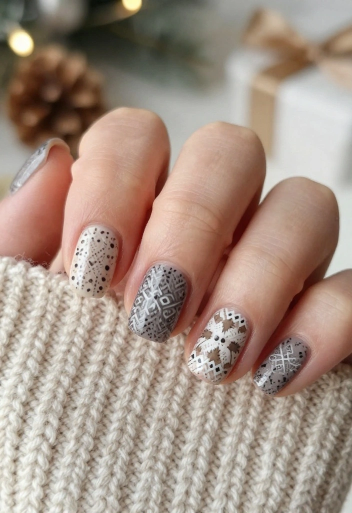 10 Jaw-Dropping Nail Christmas Designs That Will Make You the Star of the Holiday Party! - 10. Cozy Sweater Patterns 1