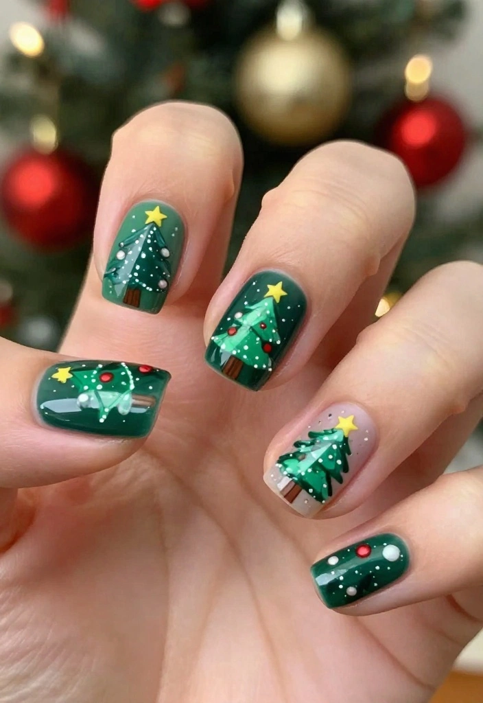 10 Jaw-Dropping Nail Christmas Designs That Will Make You the Star of the Holiday Party! - 2. Christmas Tree Glam 1