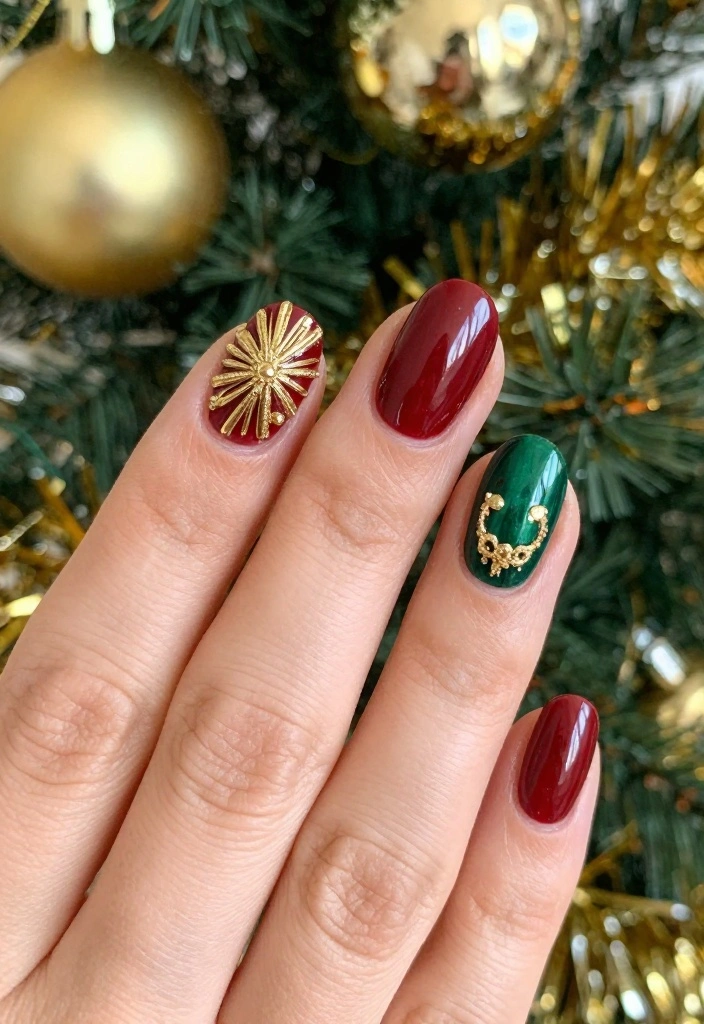 10 Jaw-Dropping Nail Christmas Designs That Will Make You the Star of the Holiday Party! - 4. Elegant Gold Ornaments 1