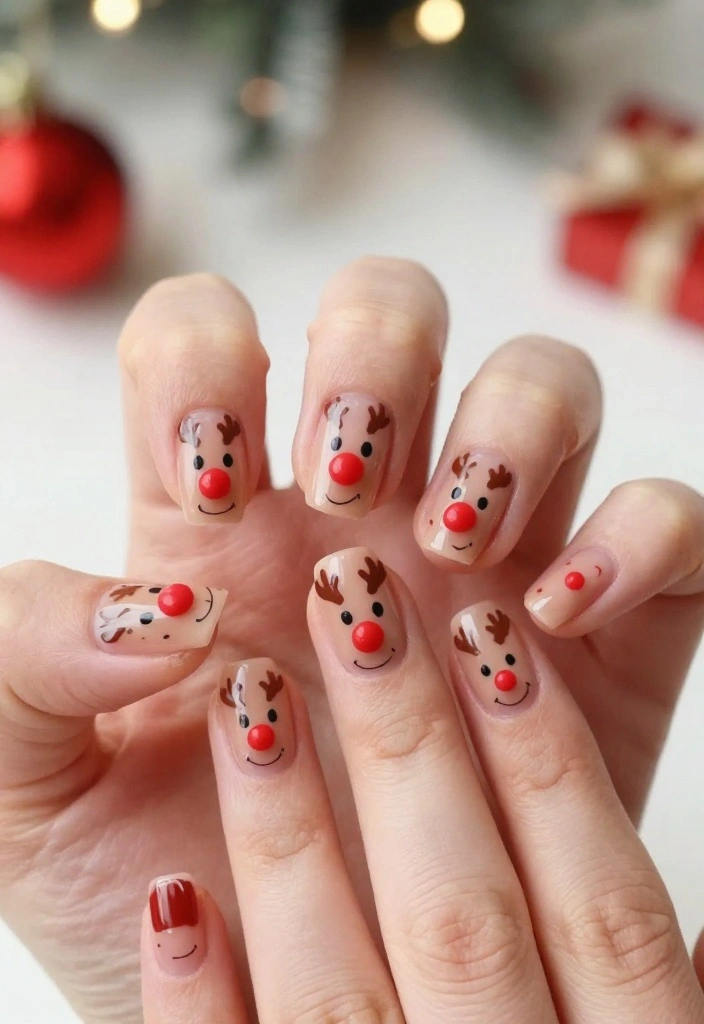 10 Jaw-Dropping Nail Christmas Designs That Will Make You the Star of the Holiday Party! - 6. Whimsical Rudolph 1