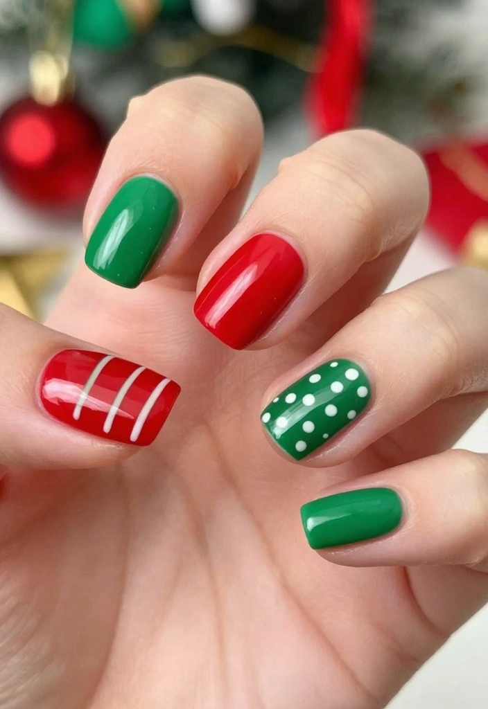 10 Jaw-Dropping Nail Christmas Designs That Will Make You the Star of the Holiday Party! - 9. Classic Red and Green 1