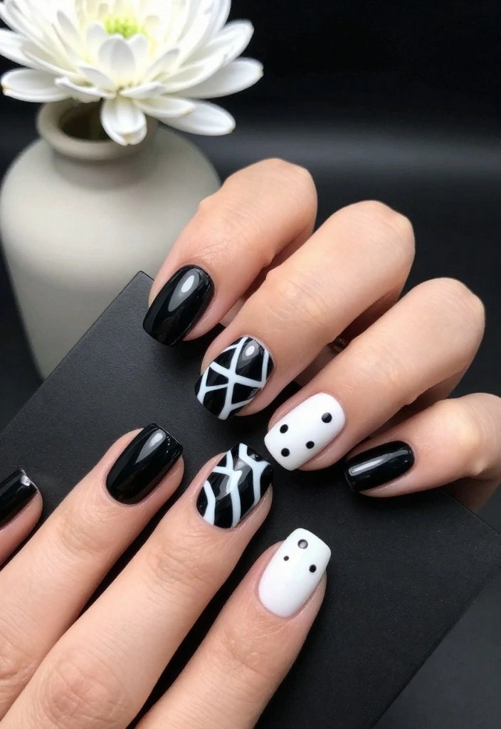 10 Minimalist Fake Nails Designs for a Chic Look (You’ll Love #2!) - 2. Monochrome Magic 1