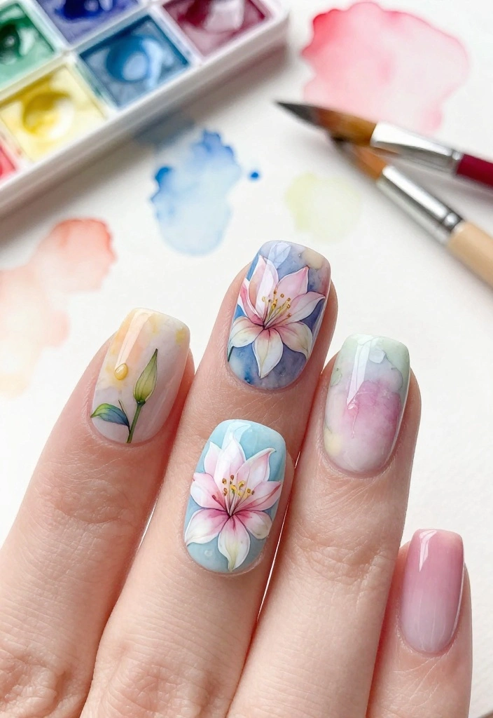10 Must-Try Lily Nail Looks for a Perfect Summer Vibe (Don’t Miss #3!) - 3. Watercolor Lilies 1