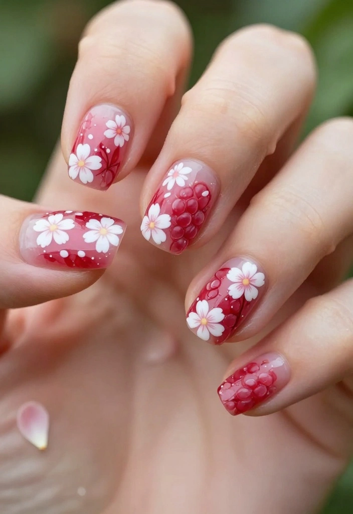 10 Raspberry Nail Designs That Will Make You Swoon (You'll Want to Try #3!) - 3. Raspberry Floral Accents 1