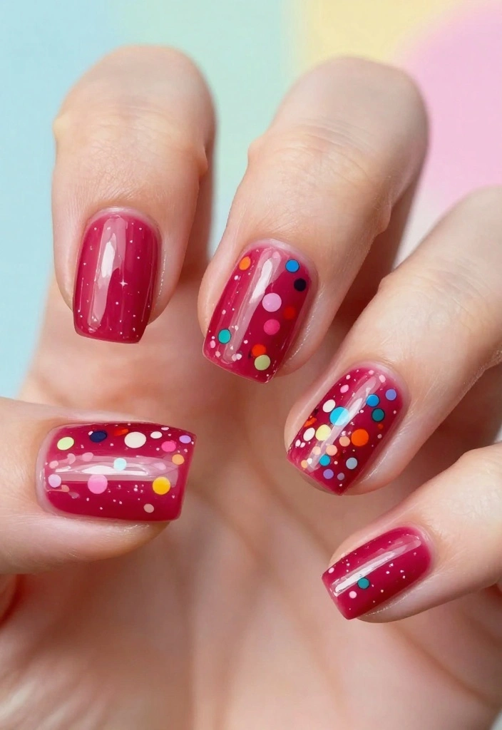 10 Raspberry Nail Designs That Will Make You Swoon (You'll Want to Try #3!) - 7. Raspberry Confetti Nails 1
