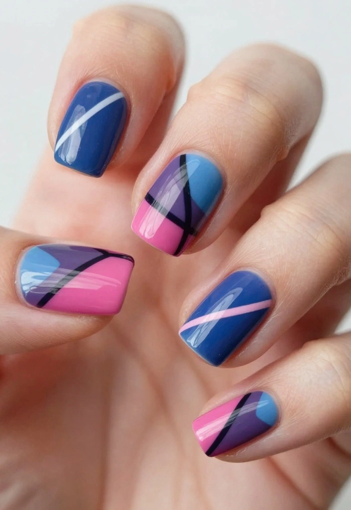 10 Raspberry Nail Designs That Will Make You Swoon (You'll Want to Try #3!) - 8. Raspberry Geometric Patterns 1