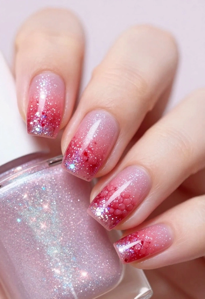 10 Raspberry Nail Designs That Will Make You Swoon (You'll Want to Try #3!) - 9. Raspberry Glitter Gradient 1