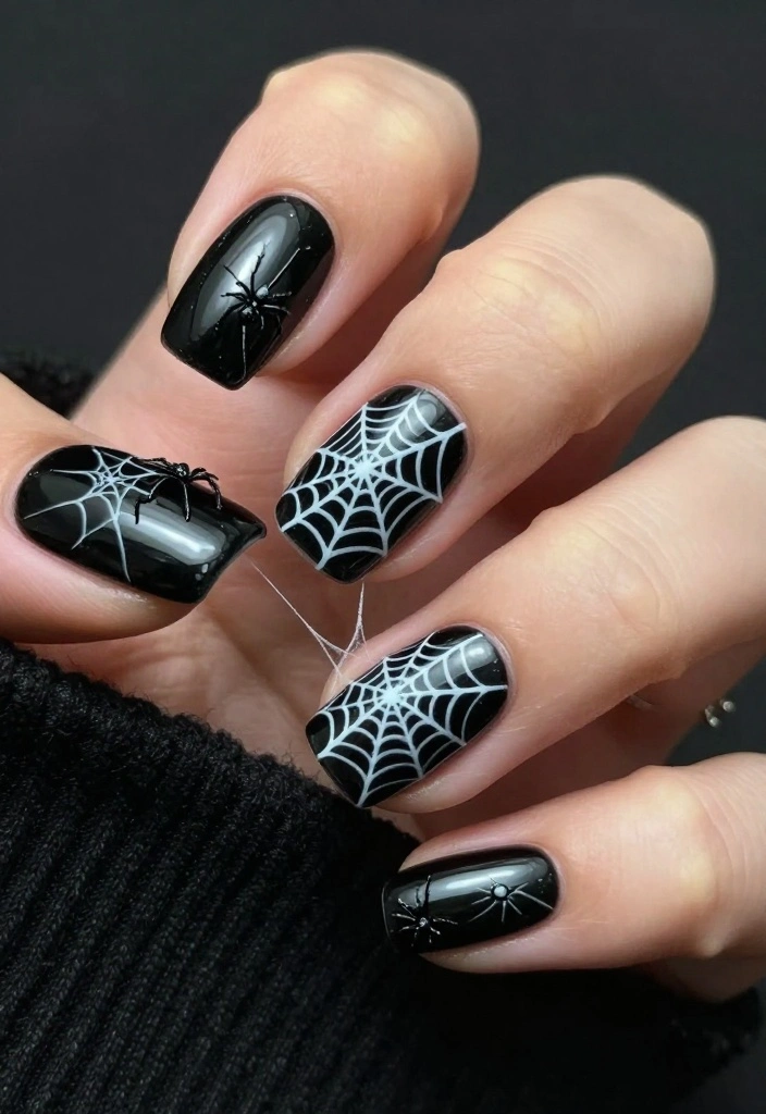 10 Spooky Nightmare Before Christmas Nails That Will Haunt Your Dreams - 7. Spooky Spider Webs 1