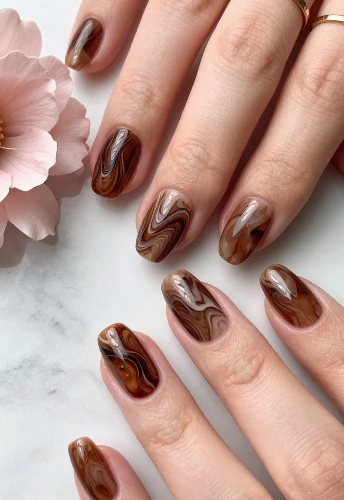 10 Stunning Brown Nail Design Ideas That Will Make You Book Your Next Mani ASAP! - 3. Brown Marble Nails 1
