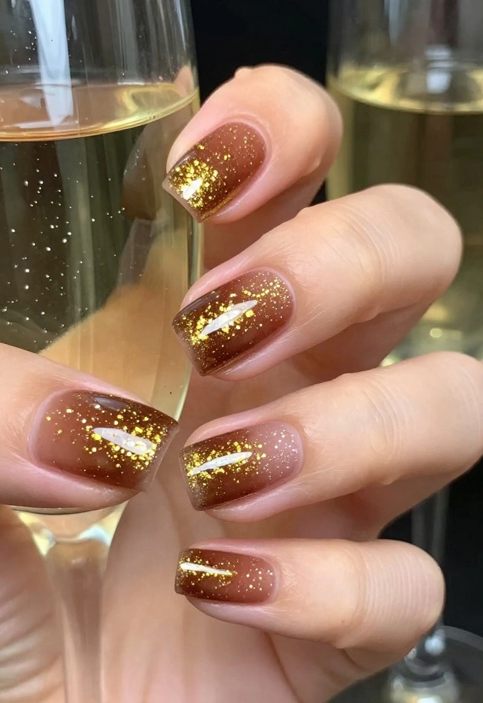 10 Stunning Brown Nail Design Ideas That Will Make You Book Your Next Mani ASAP! - 5. Brown and Gold Glitter 1