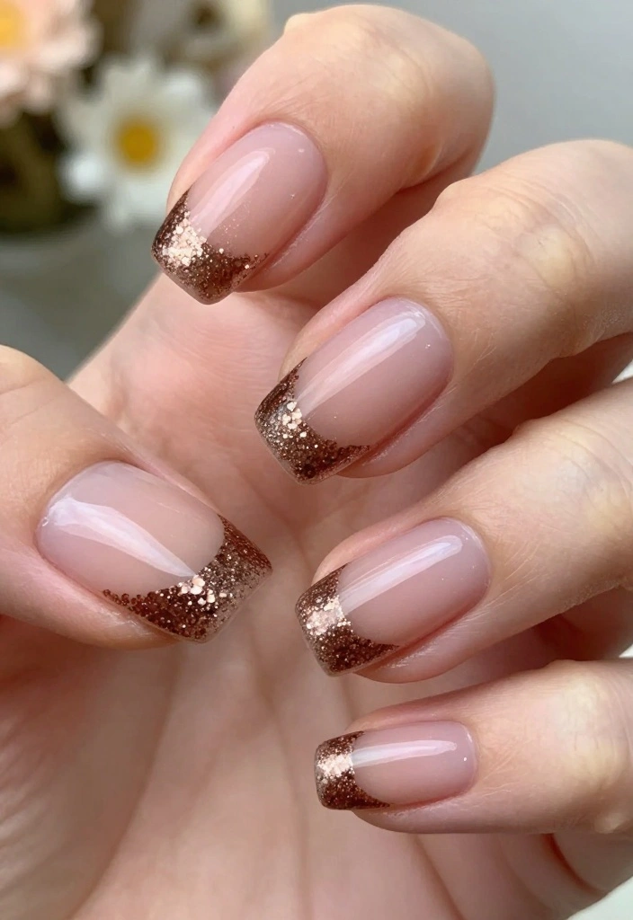 10 Stunning Brown Nail Design Ideas That Will Make You Book Your Next Mani ASAP! - 9. Brown Glitter French Tips 1
