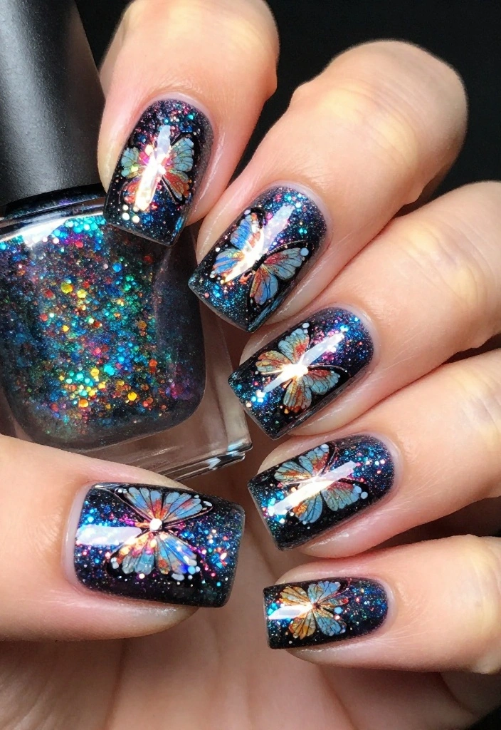 10 Stunning Butterfly Nail Designs That Will Make Your Friends Jealous! - 4. Glitter Butterfly Fantasy 1