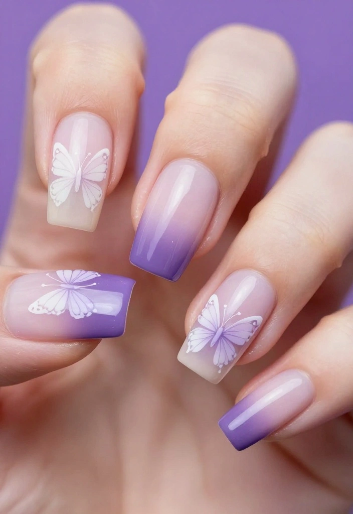 10 Stunning Butterfly Nail Designs That Will Make Your Friends Jealous! - 7. Ombre Butterfly Transition 1