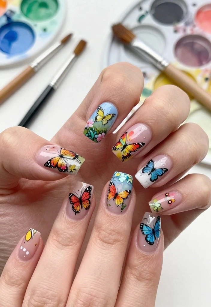 10 Stunning Butterfly Nail Designs That Will Make Your Friends Jealous! - 8. Artistic Butterfly Landscape 1