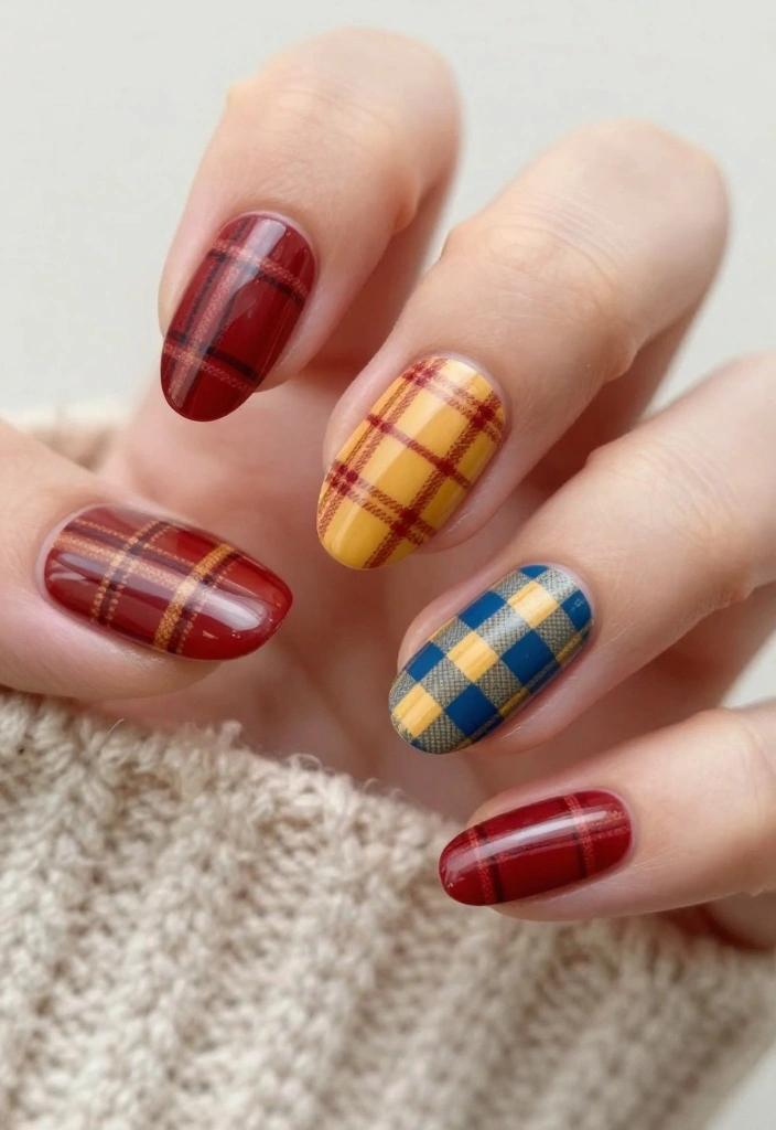 10 Stunning Fall Almond Nails That Will Make You Fall in Love This Season! - 6. Cozy Plaids 1