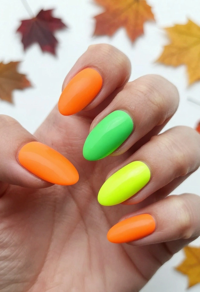 10 Stunning Fall Almond Nails That Will Make You Fall in Love This Season! - 7. Neon Autumn 1