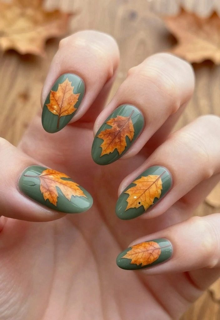 10 Stunning Fall Almond Nails That Will Make You Fall in Love This Season! - 9. Leaf Impressions 1