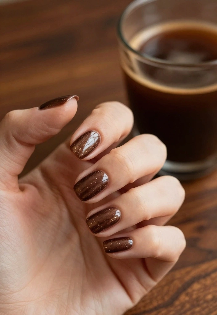 10 Stunning Neutral Cat Eye Nails That Will Elevate Your Style Instantly! - 9. Chocolate Brown with Gold Flecks 1