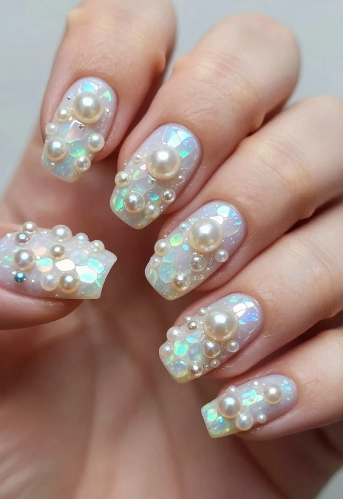 10 Stunning Opal Nails Designs That Will Make Your Friends Green with Envy! - 10. Opal Caviar Pearls 1